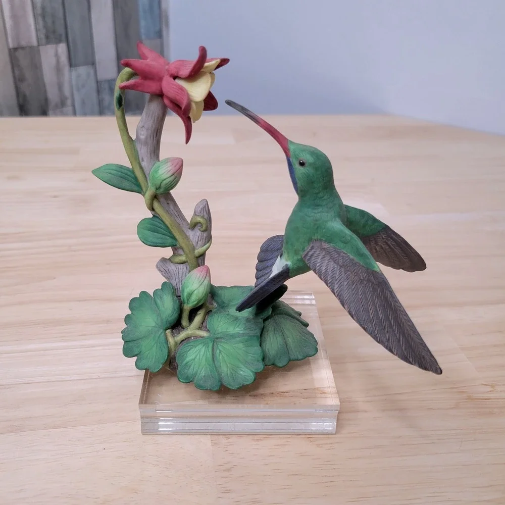 Vtg Lenox Broad-billed Hummingbird Figurine 1992 Porcelain Green Bird Flower 5